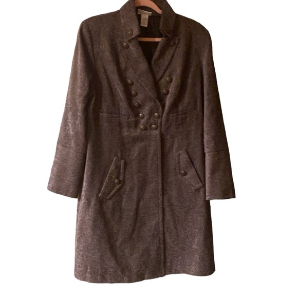 Soft Surroundings Blue/Brass Brocade Military Style Midi Coat, Size Large - Picture 2 of 11